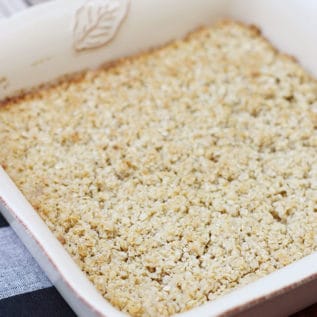 Amish baked oatmeal in a square baking dish
