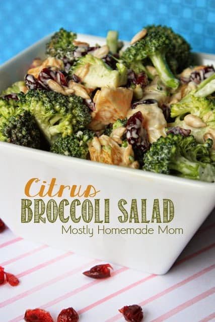 A bowl of citrus broccoli salad.