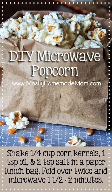 A graphic with the recipe for homemade microwave popcorn.