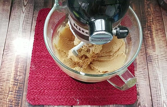 Ginger snaps cookie dough in a stand mixer