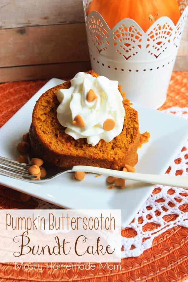 A slice of pumpkin Bundt cake topped with whipped cream