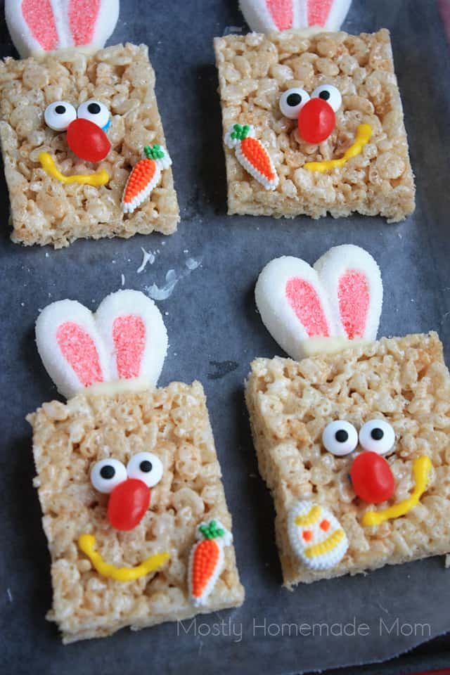 Simple Square Rice Krispies Treat Bunnies - Mostly Homemade Mom