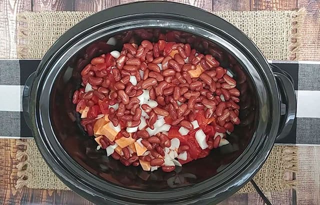 Ingredients for sweet potato chili in a Crockpot