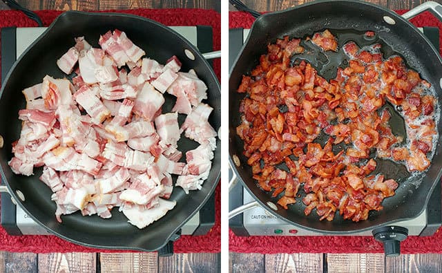 Cooking bacon in a skillet until brown and crispy