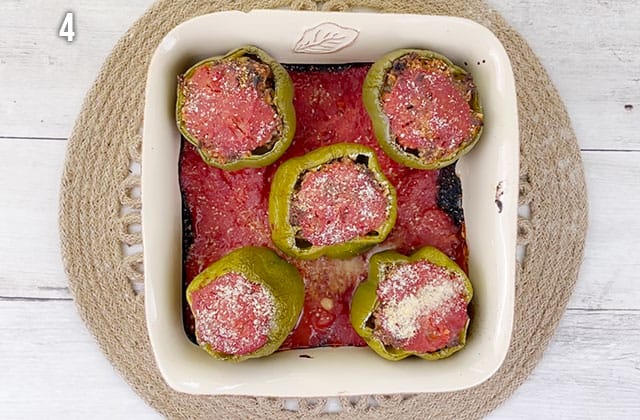 Meatloaf stuffed peppers that have just been taken out of the oven