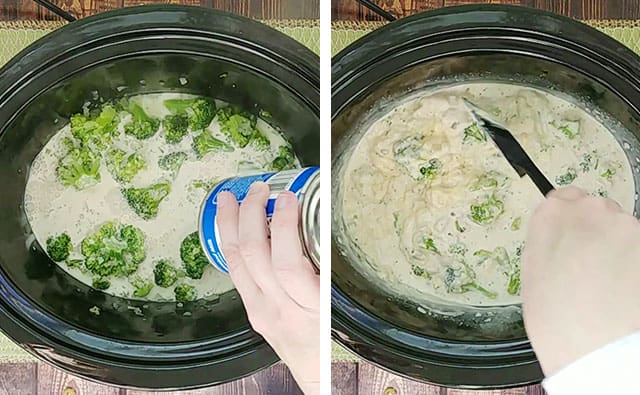 Adding evaporated milk and soups to a Crockpot