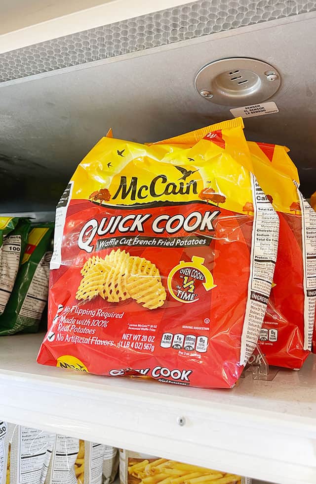 McCain Quick Cook fries on the freezer shelf in the grocery store
